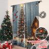 2pcs 2D flat printing Christmas Curtains Snow Christmas tree_ red card Versatile Polyester Without Electricity Family Party for