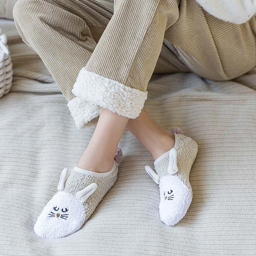Maus-Fleece für Mädchen und Damen, Schlafsocken, Winterstrumpfwaren, Koreanische Knöchelsocken, Bodensocken