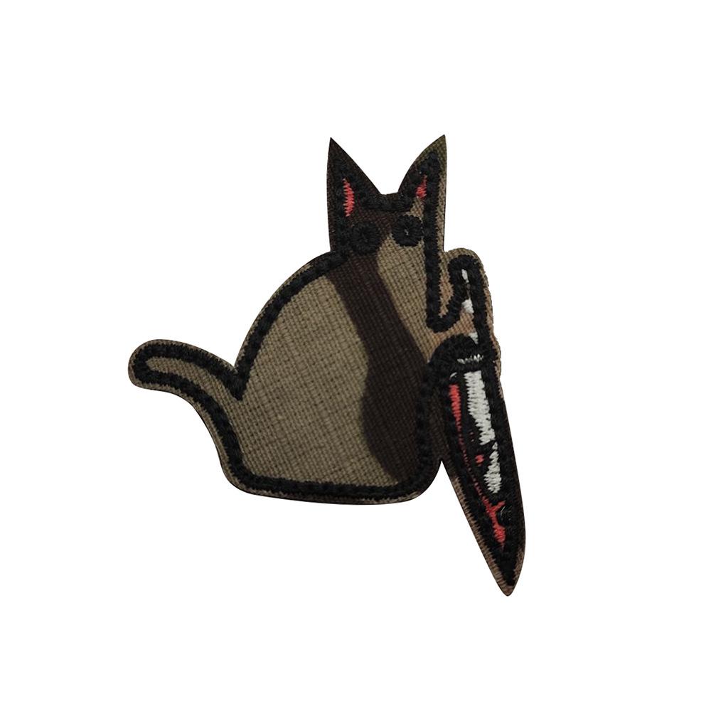 Cat with Knife Embroidered Velcro Patch - Black & White