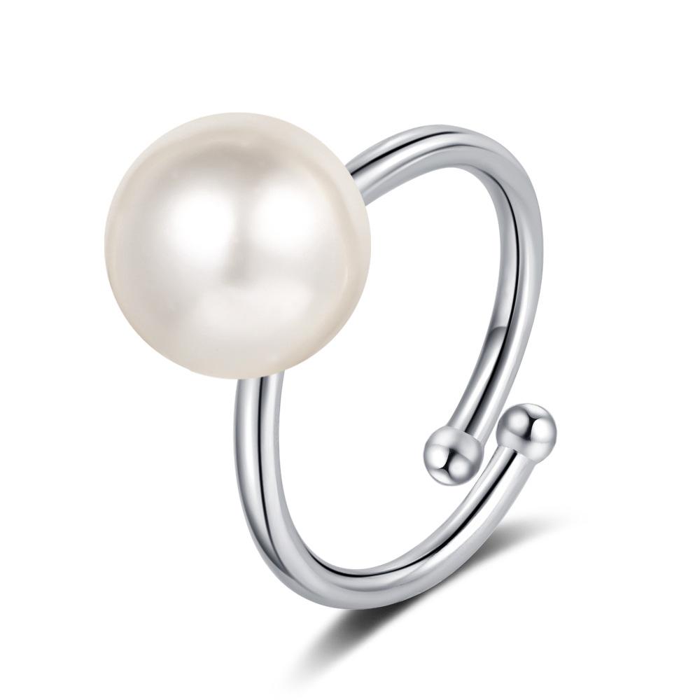 925 Sterling Silver Simple Versatile Line Baroque Pearl Bead Ring Birthday Party Anniversary Gift