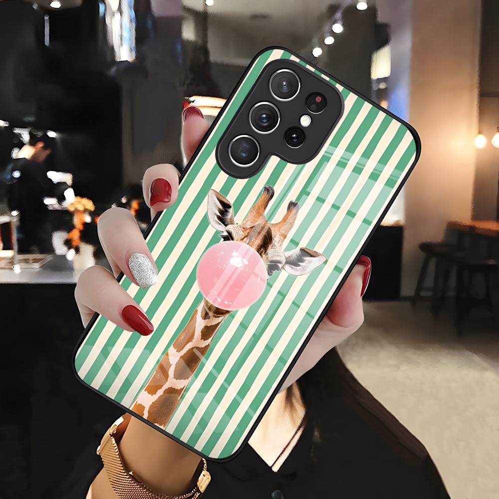 Giraffe Illustration Phone Case For Samsung S26 S25 Edge Ultra 24 23 22 21 Ultra Plus Fe A55 56 15 4G 5G Glass Cover