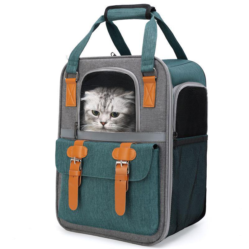 Large Capacity Portable Pet Backpack - Breathable, Foldable Double-Shoulder Bag for Cats and Dogs