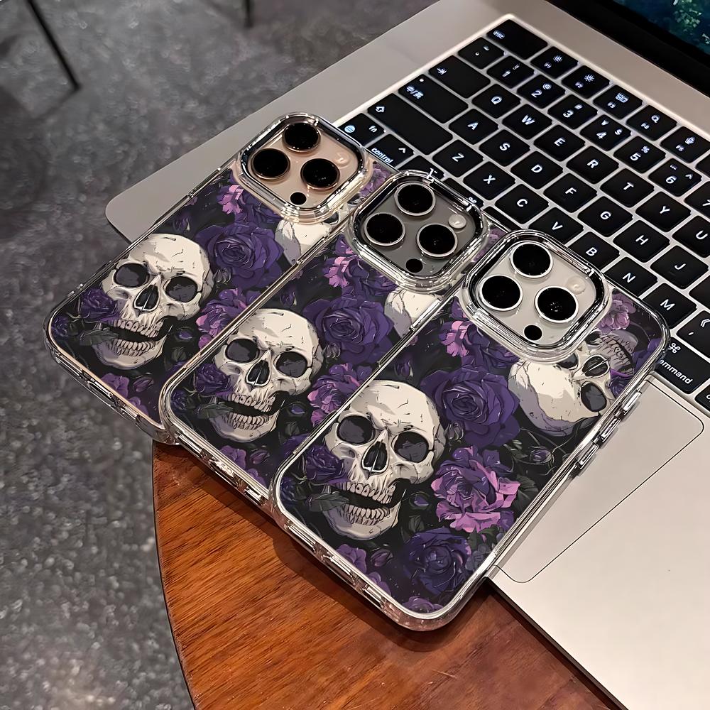 Purple Rose Skull Phone Case For Iphone 17 12 15 Plus 16 Pro Max 11 13 14 17E 16E Ultra Anti-Fingerprint Soft Protective Cover