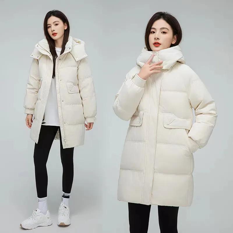 Women's Mid-Length Down Padded Jacket for Autumn and  Winter - Hooded, Thick, Loose and  Bread-Style