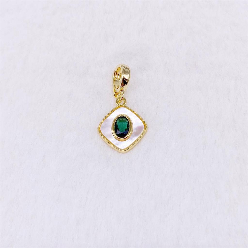18K Gold Plated Colored Diamond Square Pendant with Chain - Pearl Necklace & Sweater Jewelry Accessory