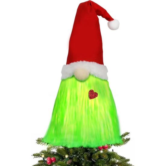 Yousheng Green Gnome Christmas Tree Topper Plush Xmas Elf Tree Topper Decoration for Christmas Tree Holiday Home Decor