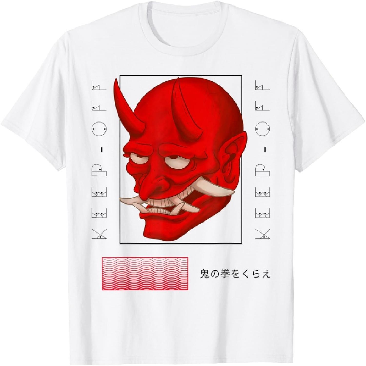 Японский Демон Искусство Лицо Дьявола Череп Они Харадзюку Эстетика Футболка S