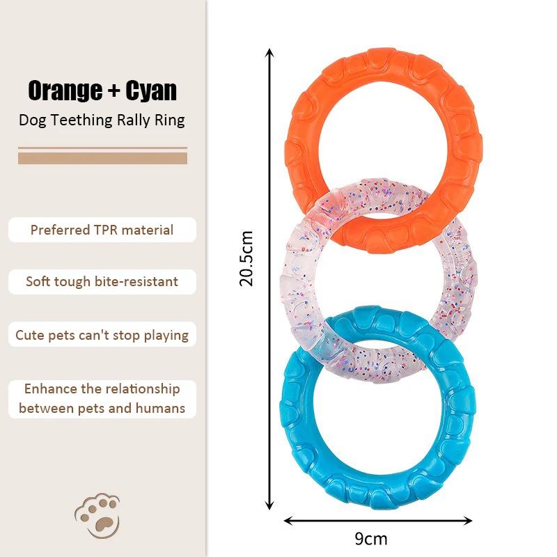 Dog Pulling Toys Soft Bite-resistant Teething Pulling Three Consecutive Circle Ring Fun Interactive Puppy Dog Toys Random Color