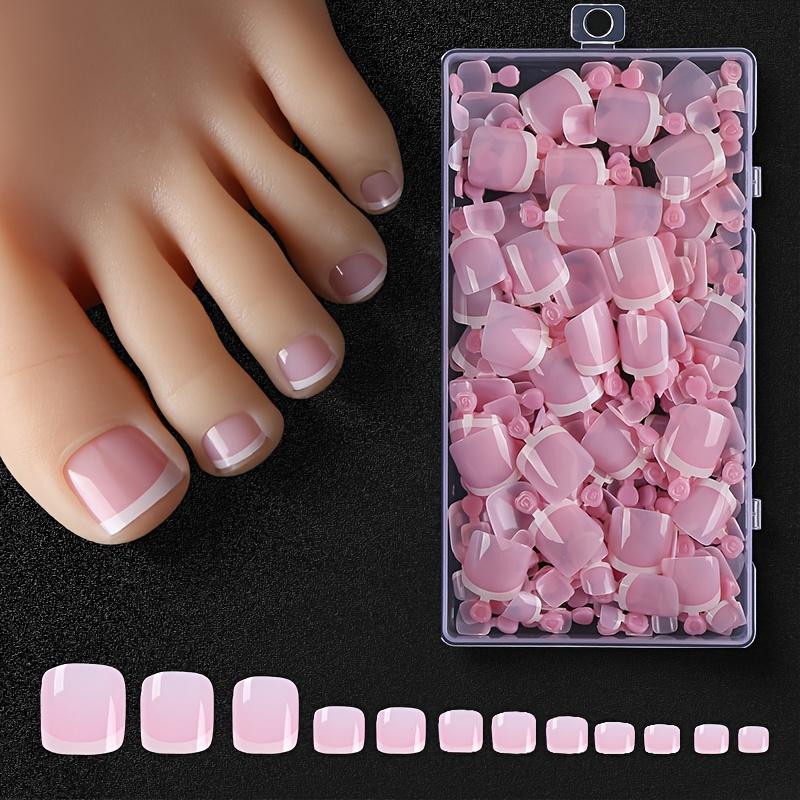 120pcs French Style Fake Toenail Press On Toe Foot Full Cover Square Nails Art Tips Wearable Nail Manicure Tool