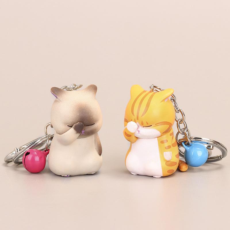 Cute Shy Cat Keychains Chubby Kitten Keyring Trinket Bag Ornament Animal Jewelry