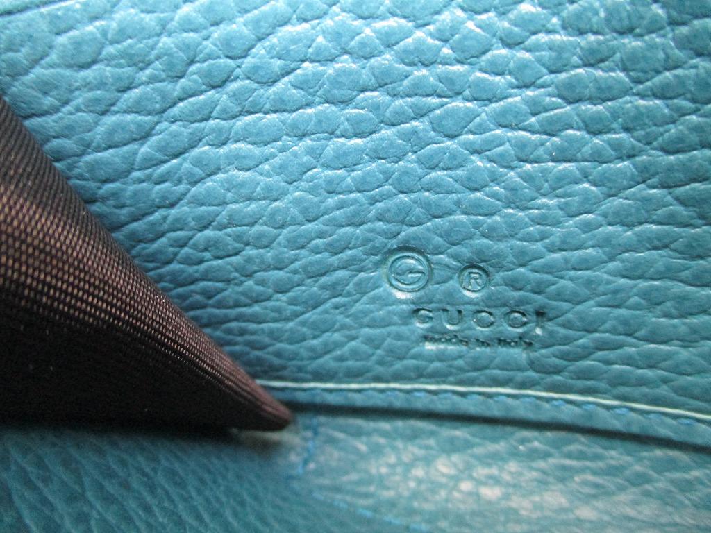 Authentic GUCCI Interlocking G Gold H/W Turquoise Blue Leather Round Zip Wallet #b271  Open box