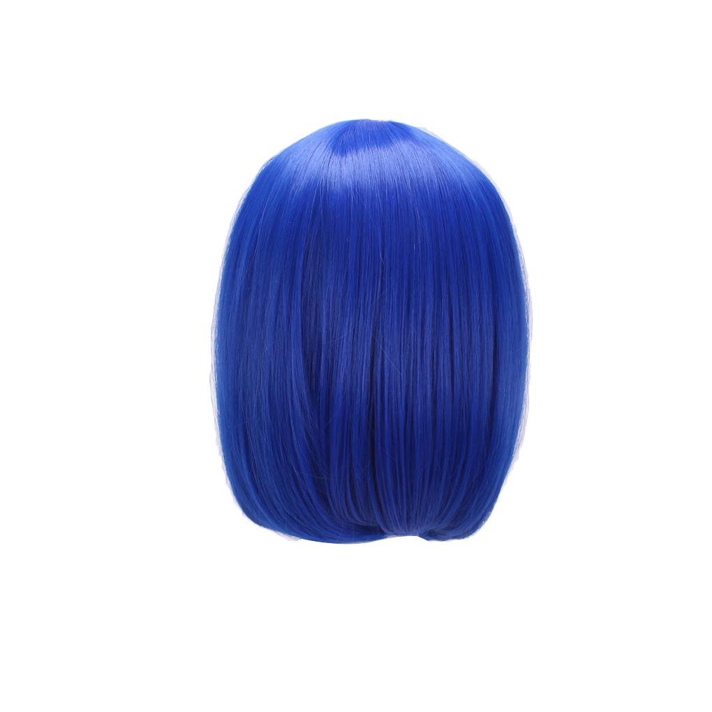 Anime 32cm Medium Basic Synthetic Bang Blond Cosplay Wig Blue Women Heat Resistant Hair Straight Short Bob Wigs with Bangs