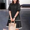 ZANZEA Women Stand Collar Summer Lace Splice Hem Loose Half Sleeve Dress