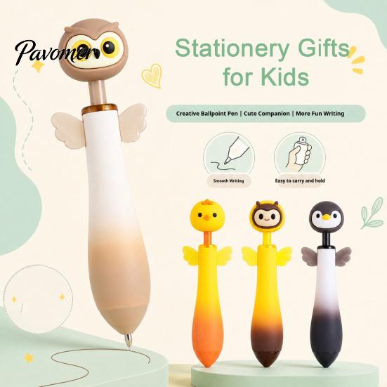 Cute Animal Pens for Students Ballpoint Pen, 0.7mm Smooth Writing Retractable Gel Pens, Owl/Chick/Penguin/Honeybee Pen School Office Stationery