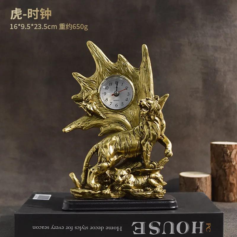 Zegar zwierzęcy w stylu vintage, rzeźba zegarowa, zegar biurkowy, dekoracja na blat, do domu, salonu, szafki na wino, dekoracja z żywicy, statuetka, prezent