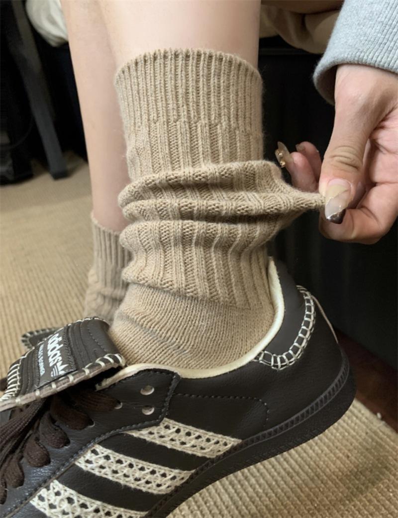 

Socks, Wool Calf Socks, Thickened Socks, Internet Celebrity Double Needle Solid Color Pit Strips, Middle Tube Pile Socks One size fits all