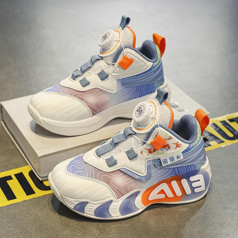 Boys Rotary Buckle 2025 New Spring and Autumn Wear-resistant Sports Shoes Medium and Older Children Boys Mesh Basketball Shoes