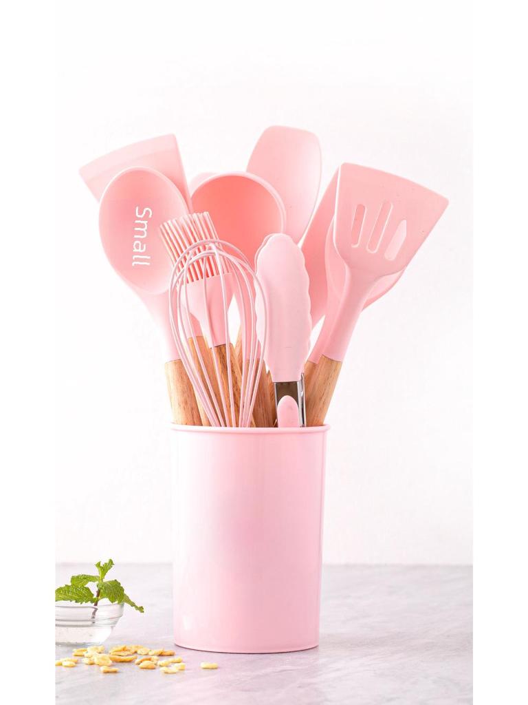 12-Piece Silicone Kitchenware Set with Wooden Handles: Non-Stick Cooking Spatulas and Tools