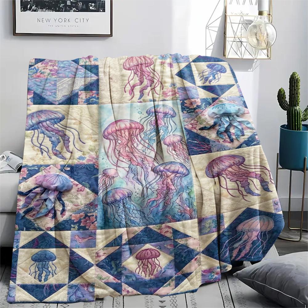 Ocean Retro Print Flannel Blanket, High quality Comfortable for All Seasons, Home Decor, Warmth and Comfort, Perfect for Christmas Gifts80