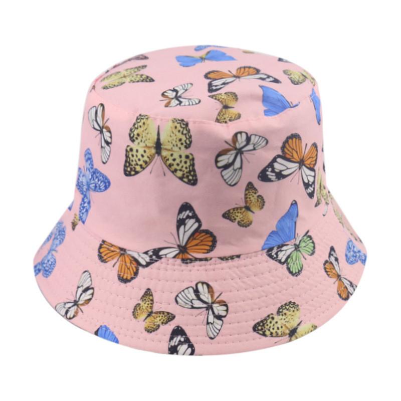 European American Style Cotton Fisherman Hat For Women Spring Summer Sunscreen Butterfly Printed Cap