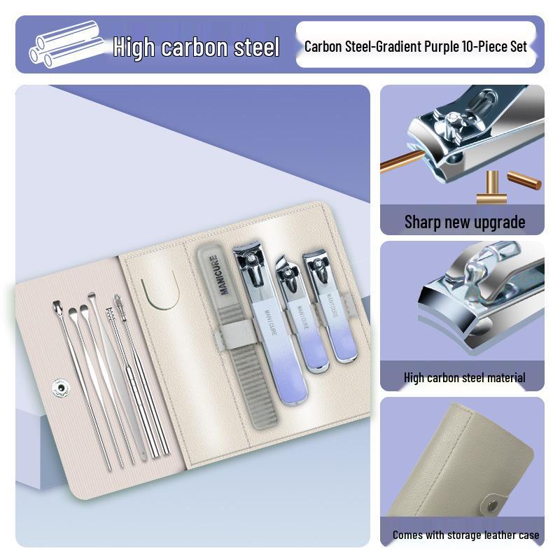 Gradient Nail Clippers Set - 10-Piece Manicure Tools in PU Leather Case, Portable & Stylish