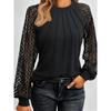 Long Sleeve Elegant Polyester Blouse With Ruffles, Round Neck, And Relaxed Fit, Suitable For All Seasons