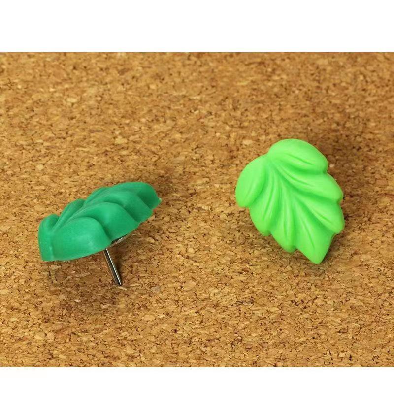 20PCS Cartoon Green Leaf Pushpins: Resin Cork Board Fixing & Office Decor