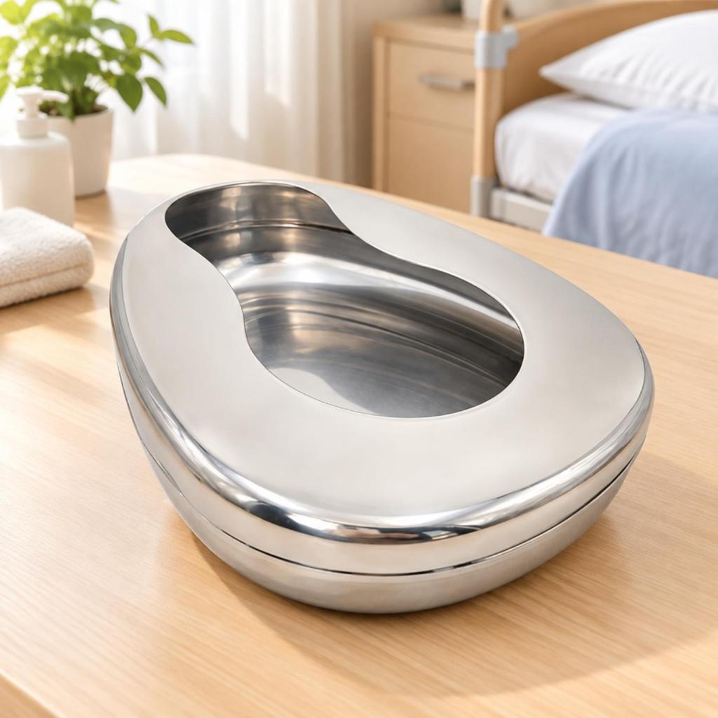 Easy to Clean 304 Stainless Steel Bedpan Sturdy with Recessed Basin