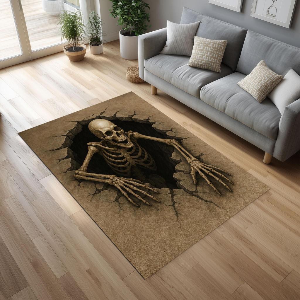 Stone Hole Skull Print Carpet Terror Skull 2D Printed Door Mat Living Room Bedroom Home Decor Carpet