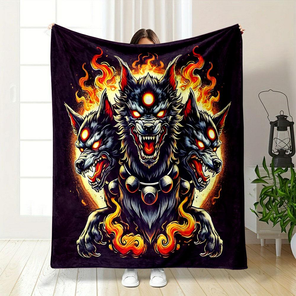 "Three-Headed Flaming Wolf Design" Print Blanket Soft and Cozy Perfect for the Living Room Bed Sofa or a Nap,gift