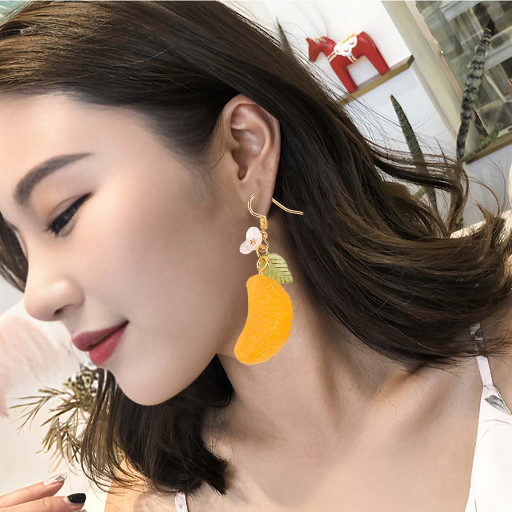 Leaf Orange Sliced Earrings Simulated Fruits Y2K Handmade Earrings Fruit Ear Jewelry  Women