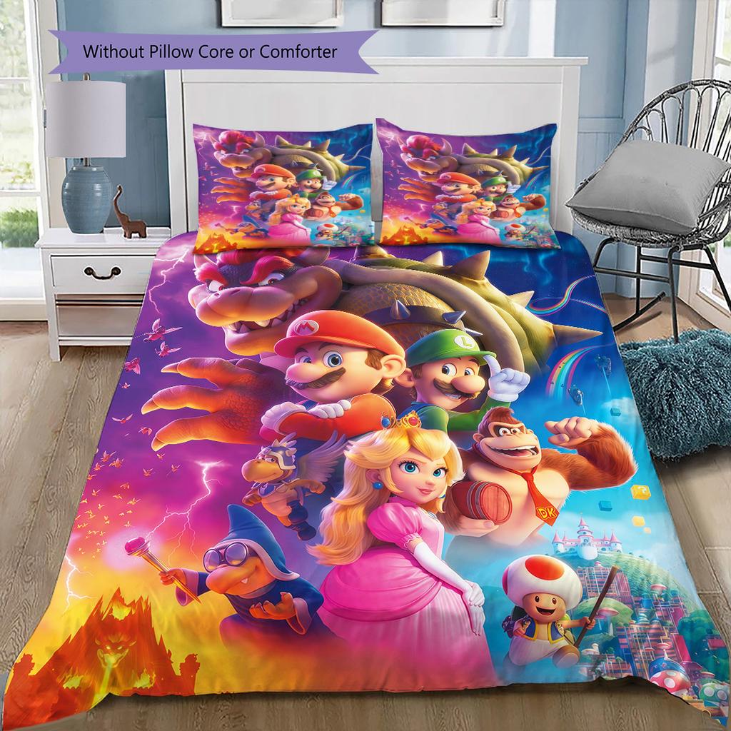 Super Mario All-Stars Bedding Set, 1 Duvet Cover & 2 Pillowcases, Home Decor, Perfect Gift for Game Fans