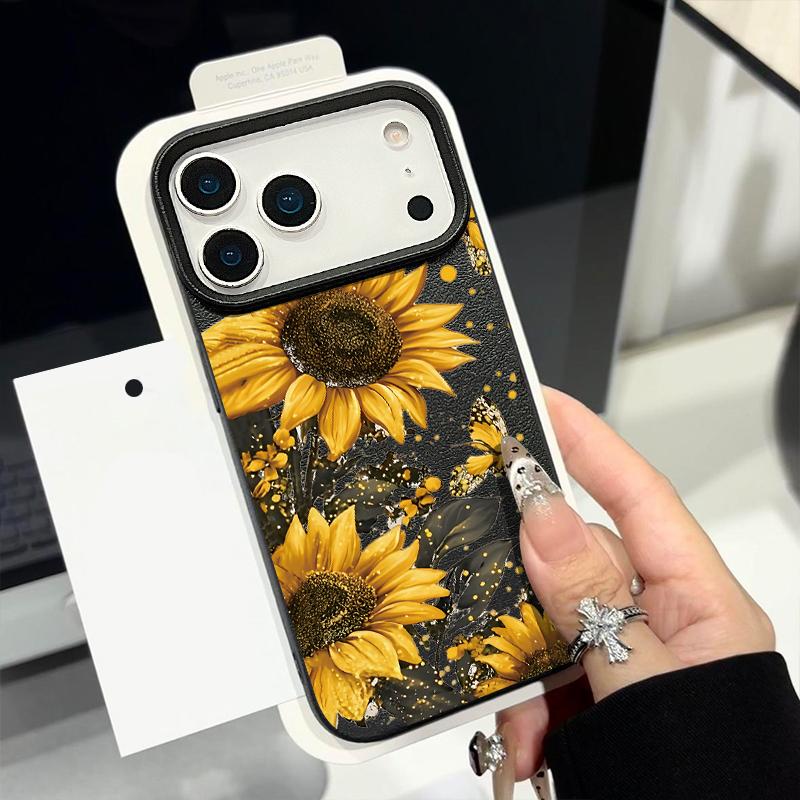 Leather Texture TPU Phone Case For iPhone 17 17e 16e 16 15 Pro Max 14 13 Pro Max 11 Sunflower Pattern Soft Silicone Back Cover