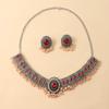 Retro Diamond-encrusted Pearl Tassel Earrings Necklace Set Retro Accessories
