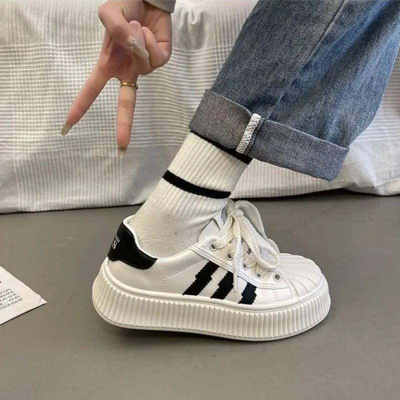 Striped Little White Shoes Children's Spring and Autumn New Ins Trendy Thick-soled Versatile Breathable Casual Board Shoes