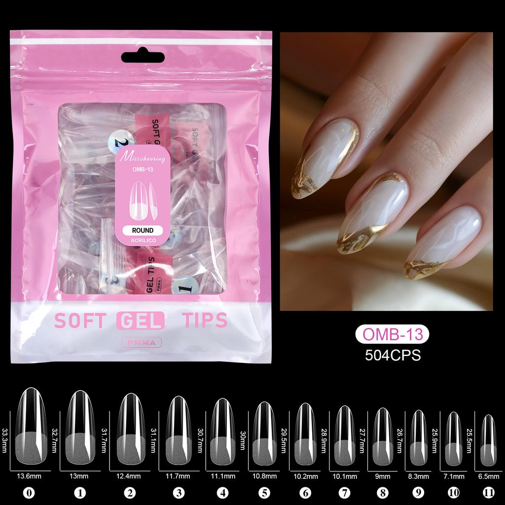 504 Stück Vollabdeckung Weiche Gel-Nageltips Stiletto Mandel Sarg Halbmatt Französisch Falsch Soak Off Aufdrücken Nagelverlängerungsspitzen Kapsel