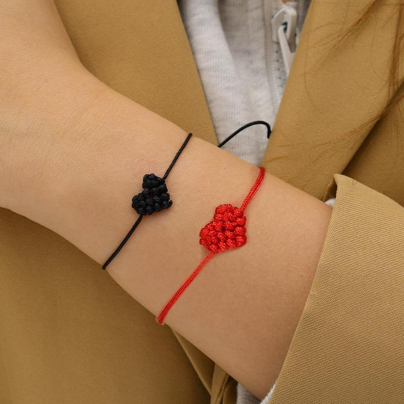 1pair Adjustable Red Rope Heart Bracelet Handmade Woven Heart Shaped Bracelet Jewelry Fashionable Couple's Gifts Bracelet Gifts
