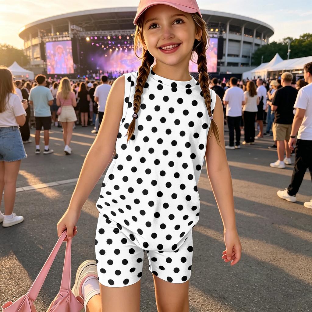 Girls Sleeveless Tank Top and Shorts Set Polka Dot Print Casual Two Piece Outfit Lightweight Summer Clothing for Kids