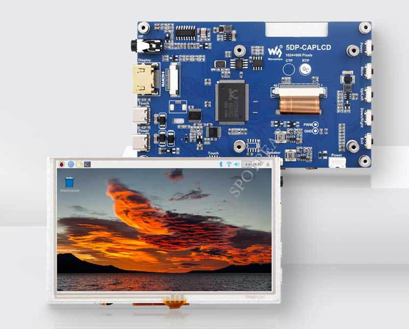 5-inch Raspberry Pi LCD, 1024x600, HDMI, Narrow Edge, Capacitive Touch Display.