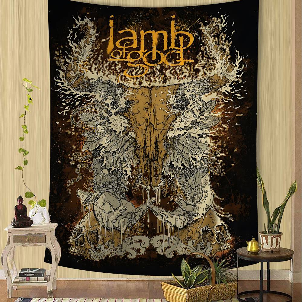 American Metal Band L-Lamb Of God Tapestry Art Printing Japanese Wall Tapestry Anime Wall Hanging Home Decor