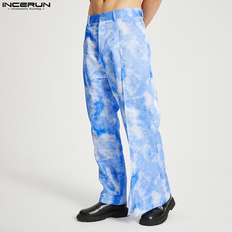 

INCERUN Весенние мужские свободные длинные брюки с разрезом на подоле, свободные брюки с завязками