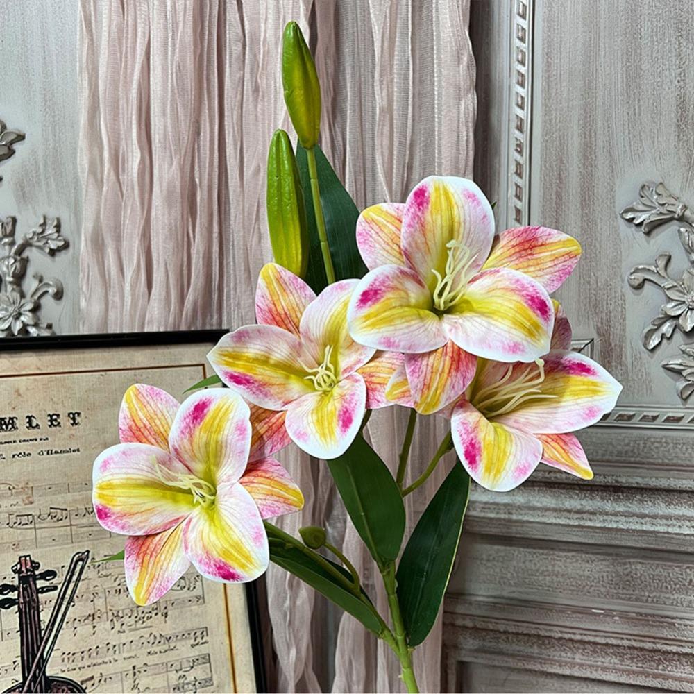 65cm Artificial Lily Flower 3D Printing Wedding Bridal Bouquet Fake Lily Bouquet  Living Room Decor