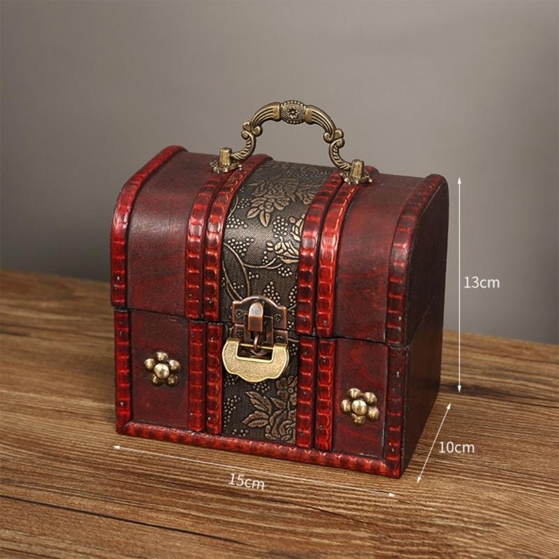 Jewelry Storage Box Treasure Jewelry Container Wood Trinket Holder Jewelry Organizer with Lock Jewelry Display Case Gift