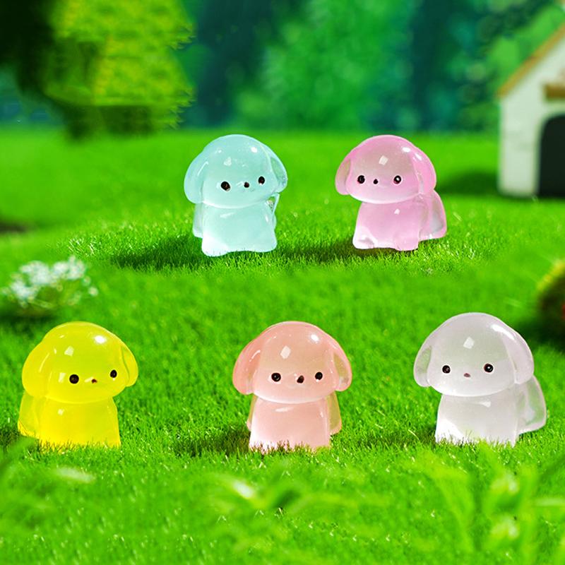 10Pcs Colorful Kawaii Luminous Resin 3D Puppy Ornaments Miniature Figurines Creative Diy Home Decoration Accessories Gifts