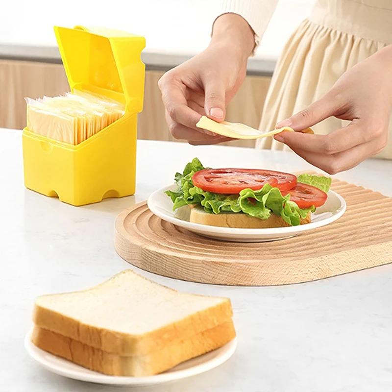 Sliced Cheese Storage Container Plastic Butter Block Lid Box Cheese Slice Saver Flip Slice Cheese Box Kitchen Gadgets