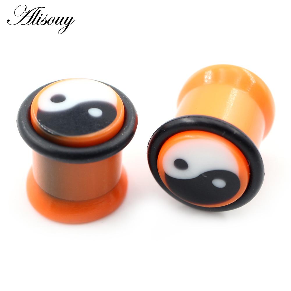 Alisouy 2 Stück 10 mm Tai Chi Yin-Yang Acryl Taper Ohr Tunnel Plugs Flesh Flared Expander Keil Messgeräte Piercing Körperschmuck