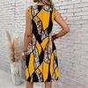 Plus Size V Neck Sleeveless Dress Meadow Daisy Print For Sunshine Park Picnic