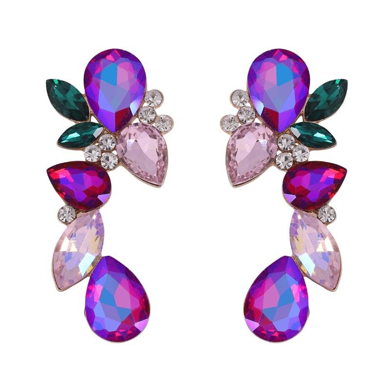 European and American Trend Design, Water Drop-shaped Gem Earrings, Luxury Colorful Super Flash Glass Diamond Earrings