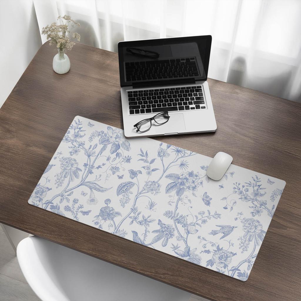 Protective Decorative Mat for Office Table, Floral Vintage Pattern, 90x45 cm