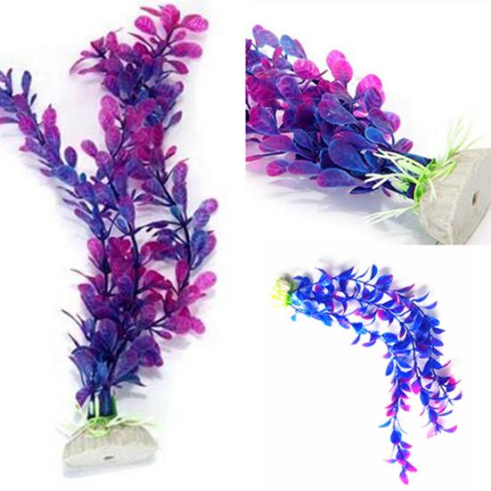 Plastic Artificial Plant Grass Ceramic Base Aquarium Fish Tanks Ornaments Decors